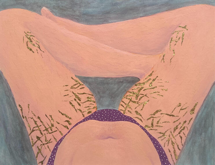 Embrace, 2023. Watercolor, gouache, gold foil, and colored pencil on paper.