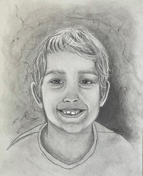 Family Portrait 1, 2025. Charcoal and white medium on charcoal paper.
