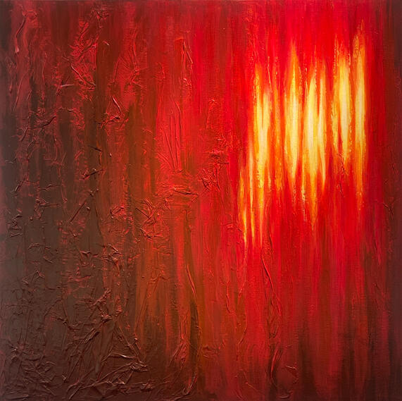 Never Again For Anyone, 2026. Acrylic medium and paper mache on canvas.